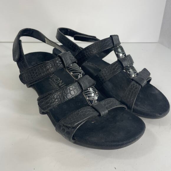 Vionic Sandals Flat Strappy Sz 6 Womens Open Toe Flat Comfort Black - Picture 12 of 14